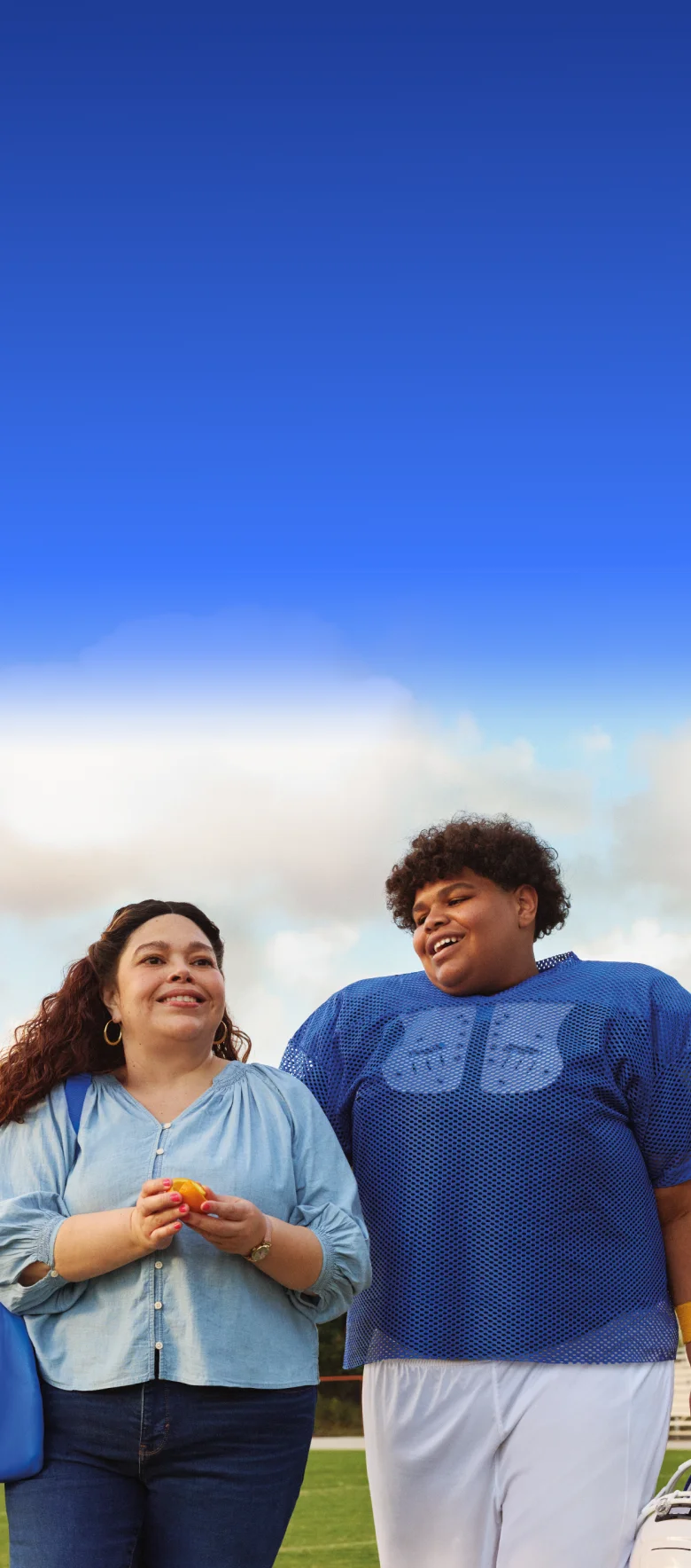 Real EKTERLY® (sebetralstat) patient Ellis at football practice with his mother, Hortencia