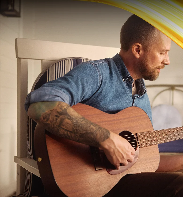 Real EKTERLY® (sebetralstat) patient Jason playing the guitar